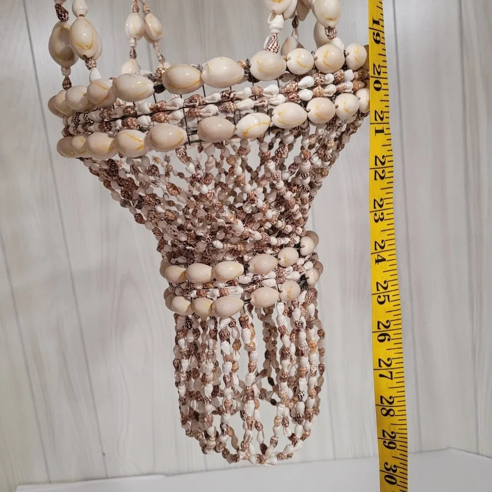 Handmade Vintage Cowrie Shell Hippie Bohemian Swag Plant Hanger White Brown